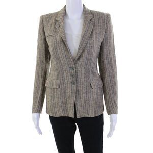 Bill Kaiserman Womens Wool Textured Lined Button Plaid Jacket Gray Size 04